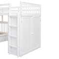 Twin Twin Over Full L Shaped Bunk Bed With 3 Drawers, Portable Desk And Wardrobe, White White Solid Wood