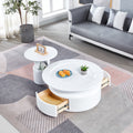 2 Pieces White Mdf Round Coffee Table Set For Living Room, Bedroom White Mdf