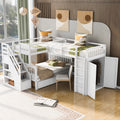 Twin Twin Over Full L Shaped Bunk Bed With 3 Drawers, Portable Desk And Wardrobe, White White Solid Wood