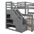 Twin Twin Over Full L Shaped Bunk Bed With 3 Drawers, Portable Desk And Wardrobe, Gray Gray Solid Wood