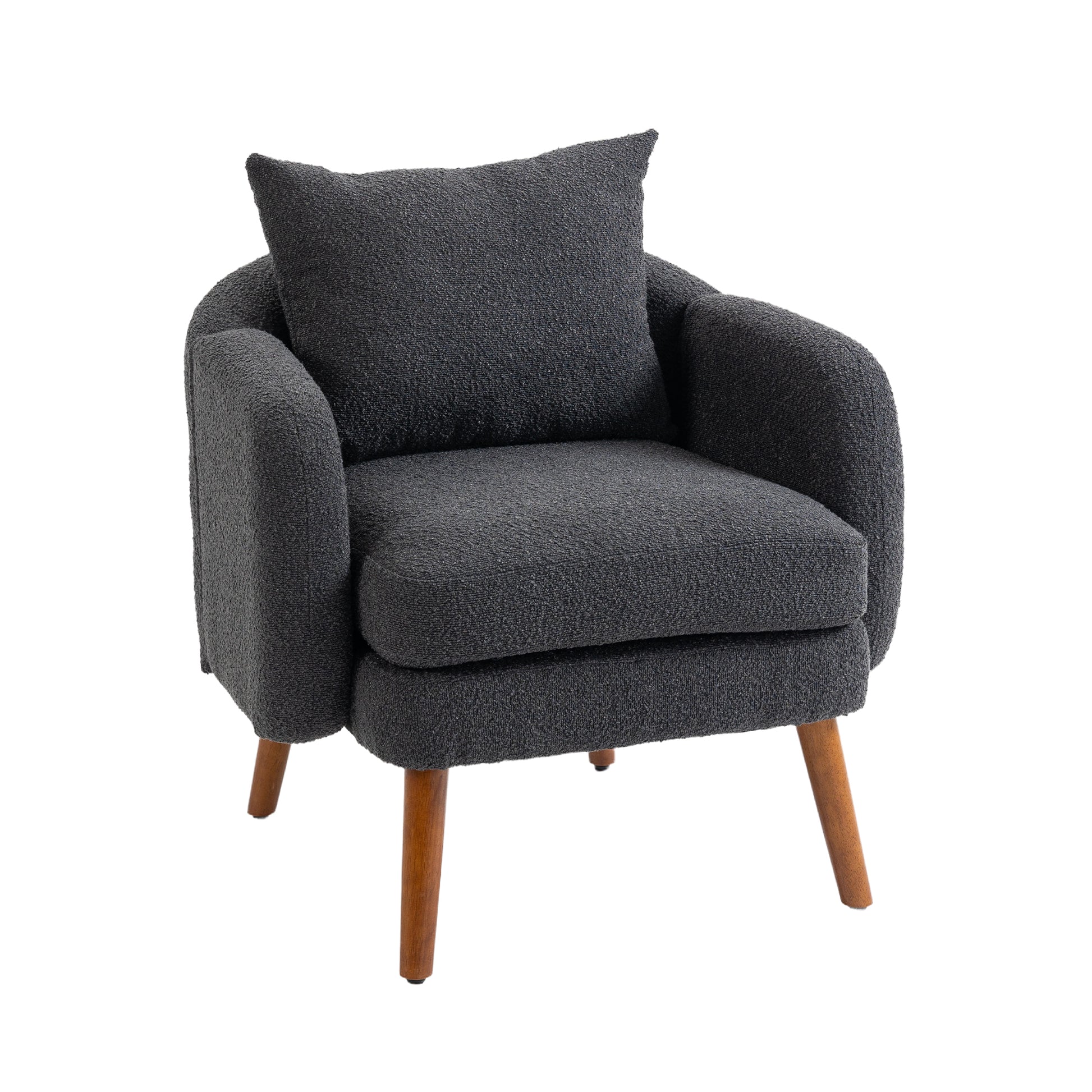 Coolmore Wood Frame Armchair, Modern Accent Chair Lounge Chair For Living Room Carbon Black Boucle