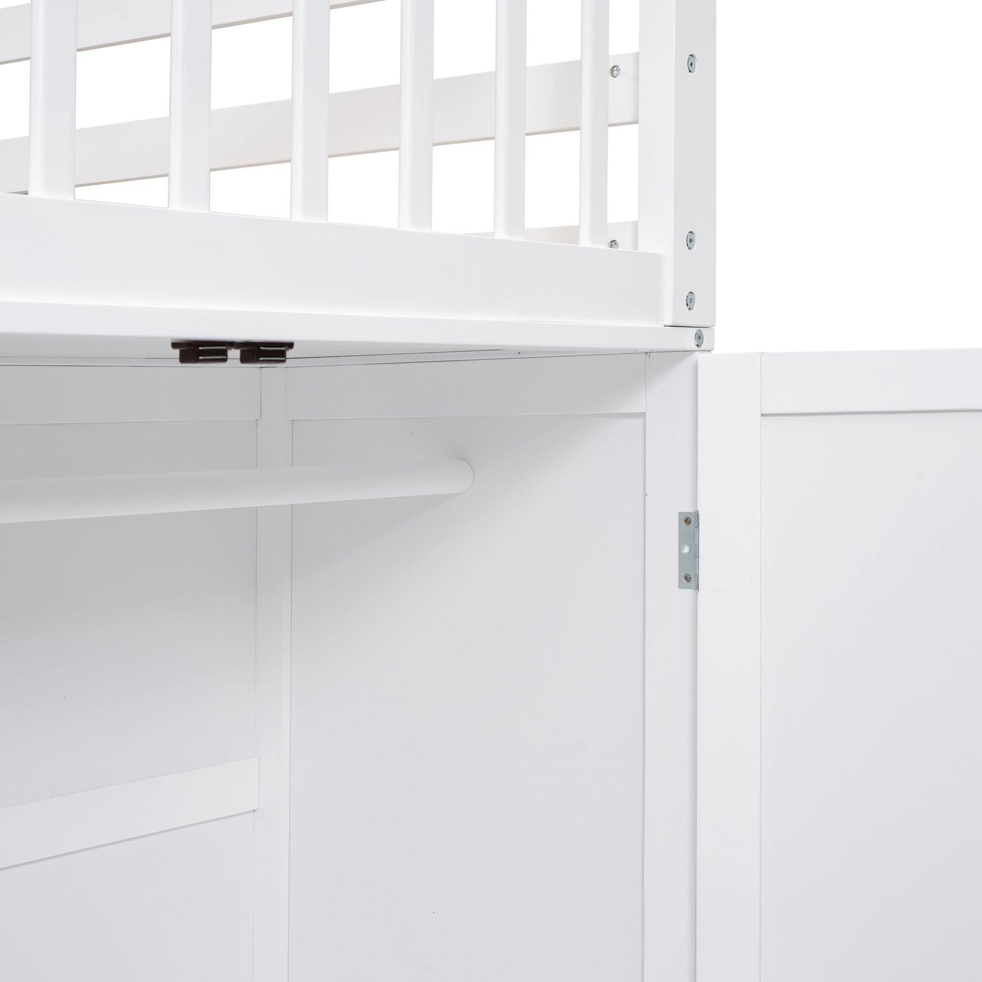 Twin Twin Over Full L Shaped Bunk Bed With 3 Drawers, Portable Desk And Wardrobe, White White Solid Wood