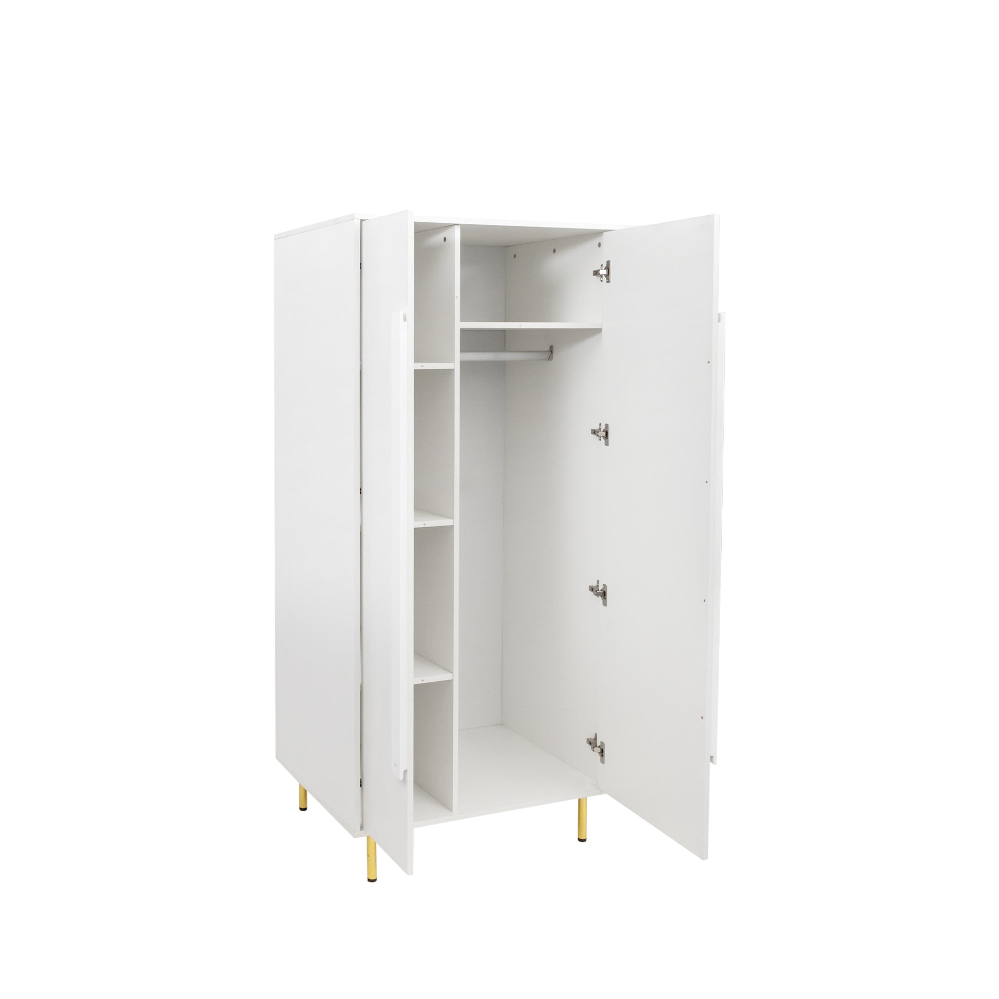 Armoire With 2 Doors With Handle For Bedroom, White White Mdf