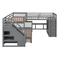 Twin Twin Over Full L Shaped Bunk Bed With 3 Drawers, Portable Desk And Wardrobe, Gray Gray Solid Wood