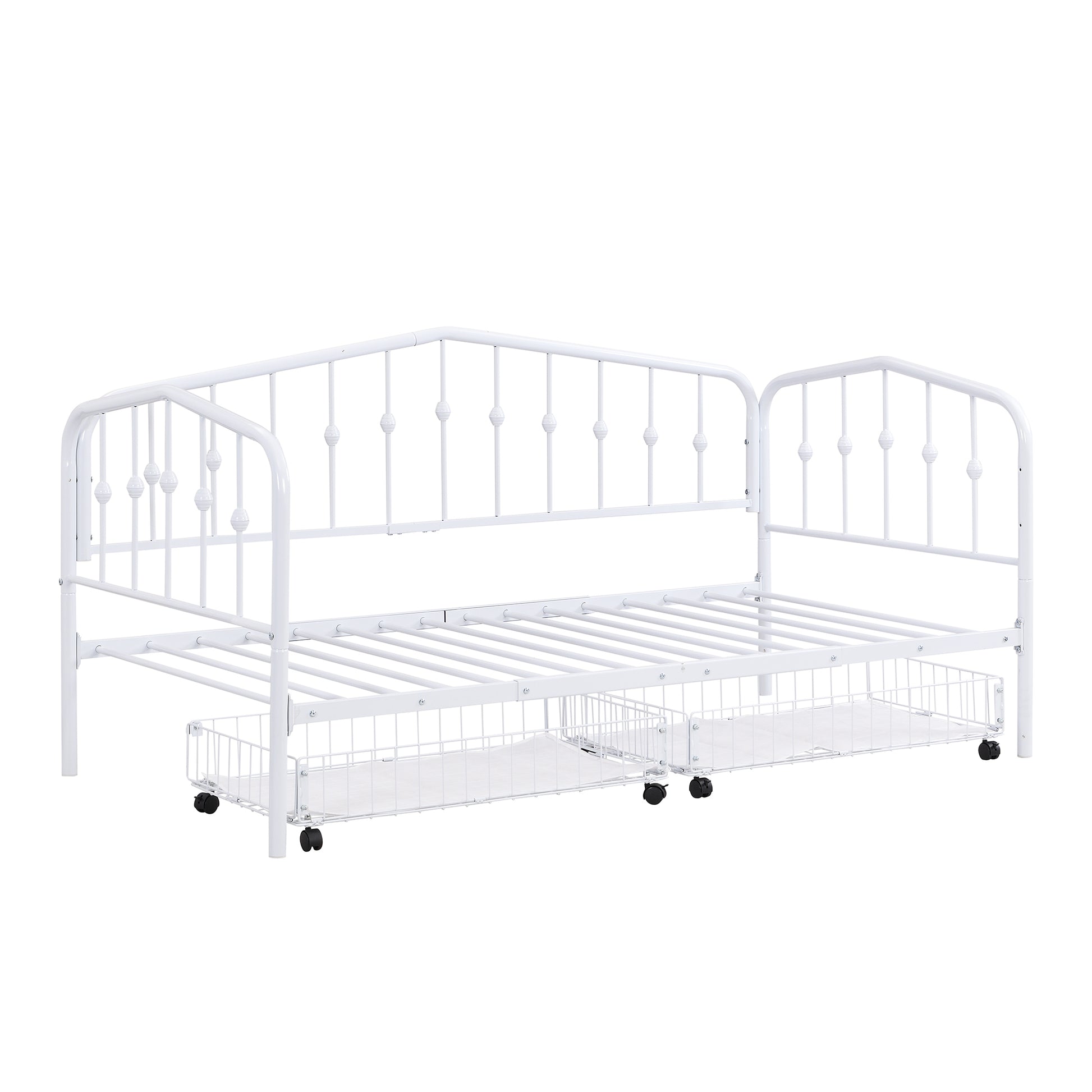 Twin Size Stylish Metal Daybed With 2 Drawers, White White Iron