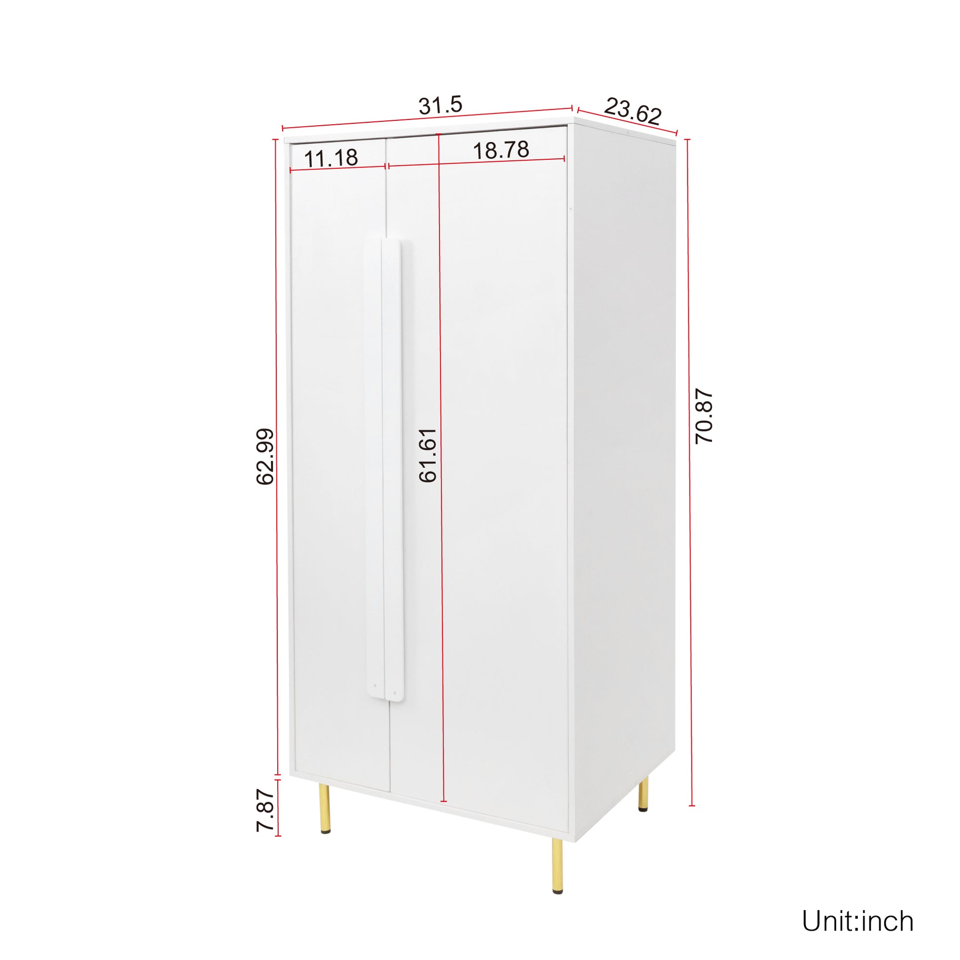 Armoire With 2 Doors With Handle For Bedroom, White White Mdf