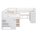 Twin Twin Over Full L Shaped Bunk Bed With 3 Drawers, Portable Desk And Wardrobe, White White Solid Wood