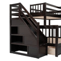 Twin Twin Over Full L Shaped Bunk Bed With 3 Drawers, Portable Desk And Wardrobe, Espresso Espresso Solid Wood