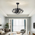 Hot Sell Industrial Ceiling Fan Light Kit For Living Room Bedroom Kitchen And Bladeless Caged Ceiling Fan With Lights Matte Black Abs Metal