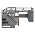 Twin Twin Over Full L Shaped Bunk Bed With 3 Drawers, Portable Desk And Wardrobe, Gray Gray Solid Wood