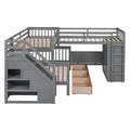 Twin Twin Over Full L Shaped Bunk Bed With 3 Drawers, Portable Desk And Wardrobe, Gray Gray Solid Wood