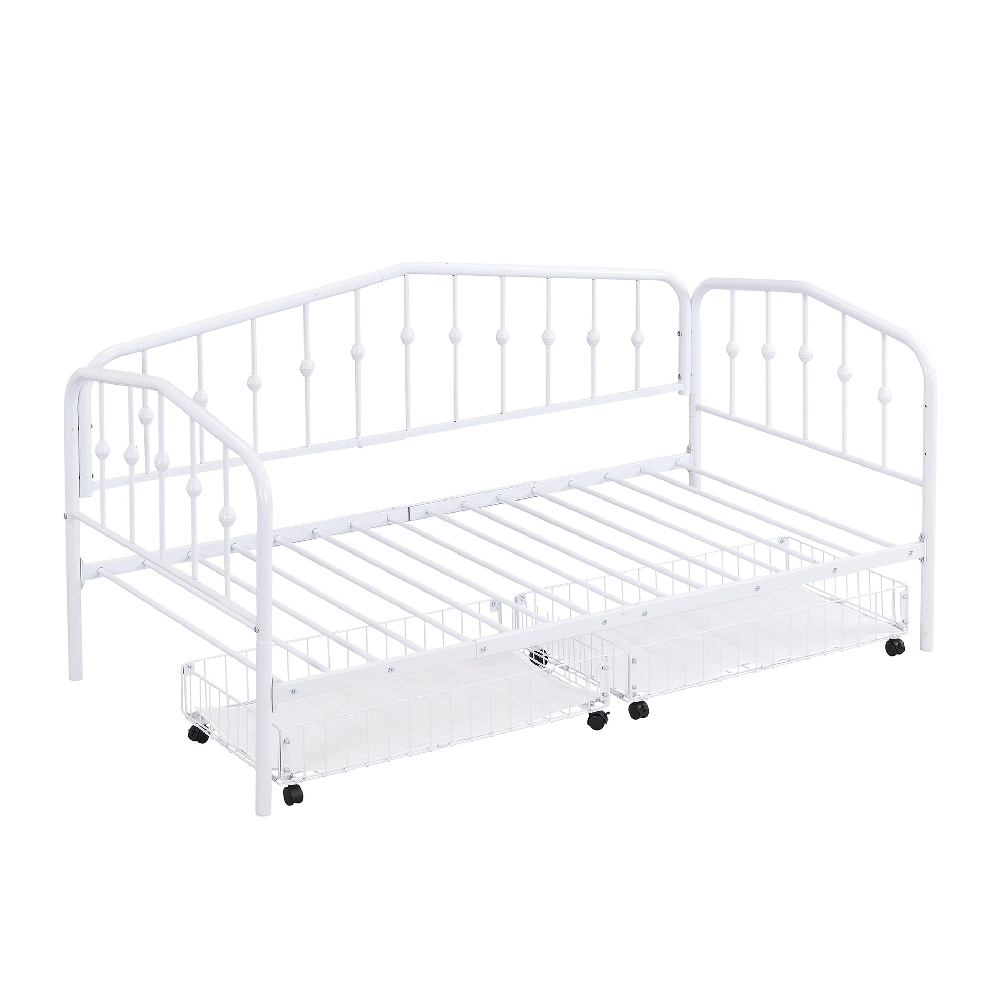 Twin Size Stylish Metal Daybed With 2 Drawers, White White Iron