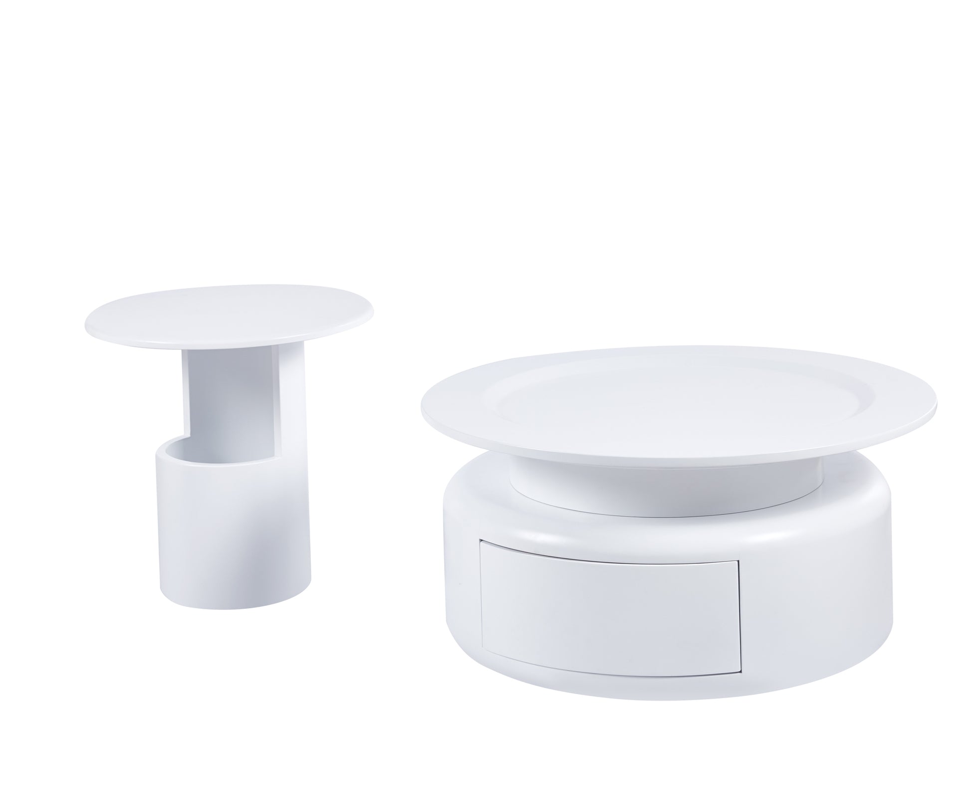 2 Pieces White Mdf Round Coffee Table Set For Living Room, Bedroom White Mdf
