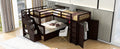 Twin Twin Over Full L Shaped Bunk Bed With 3 Drawers, Portable Desk And Wardrobe, Espresso Espresso Solid Wood