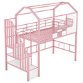 Metal Loft Bed With Roof Design And A Storage Box, Twin, Pink Twin Pink Metal