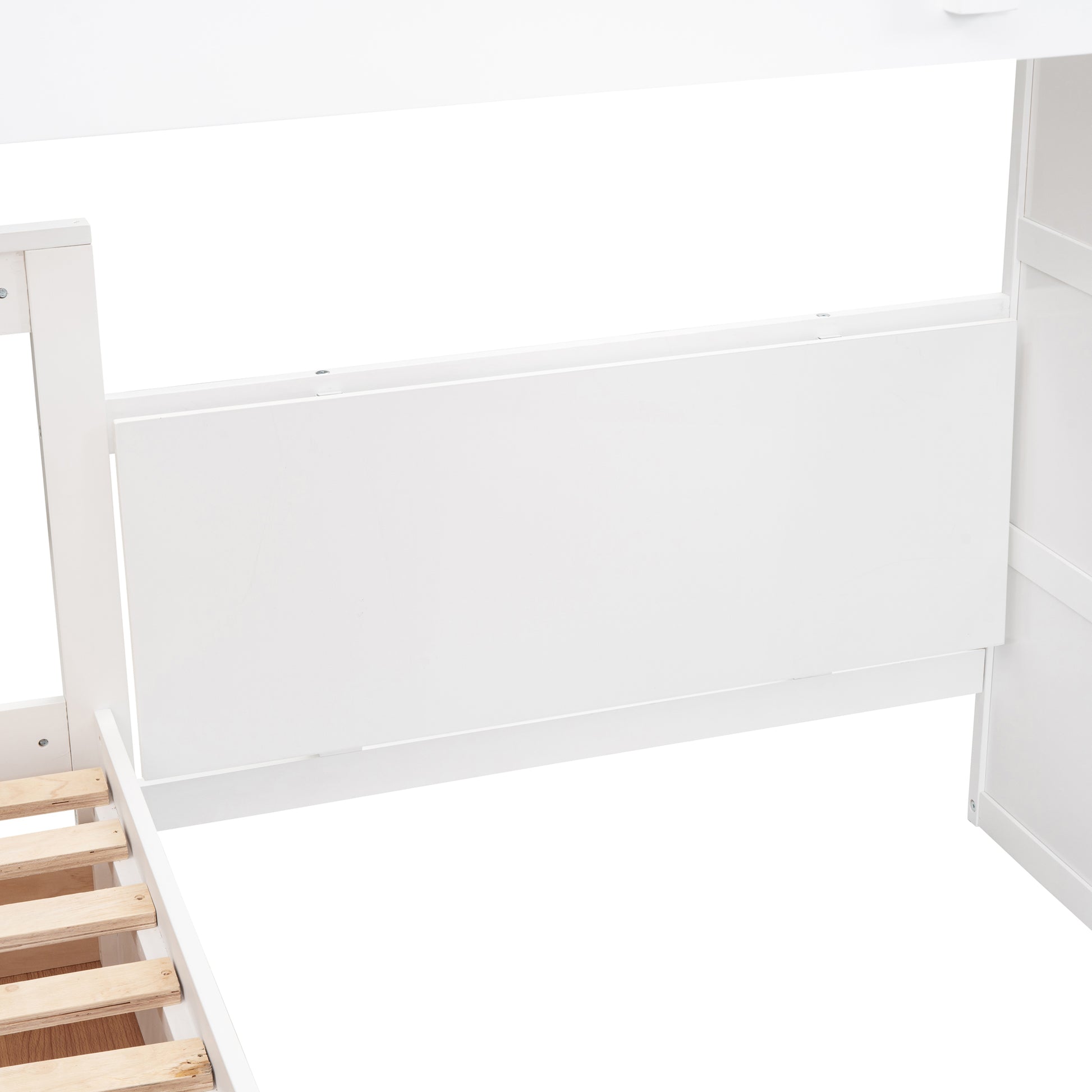 Twin Twin Over Full L Shaped Bunk Bed With 3 Drawers, Portable Desk And Wardrobe, White White Solid Wood