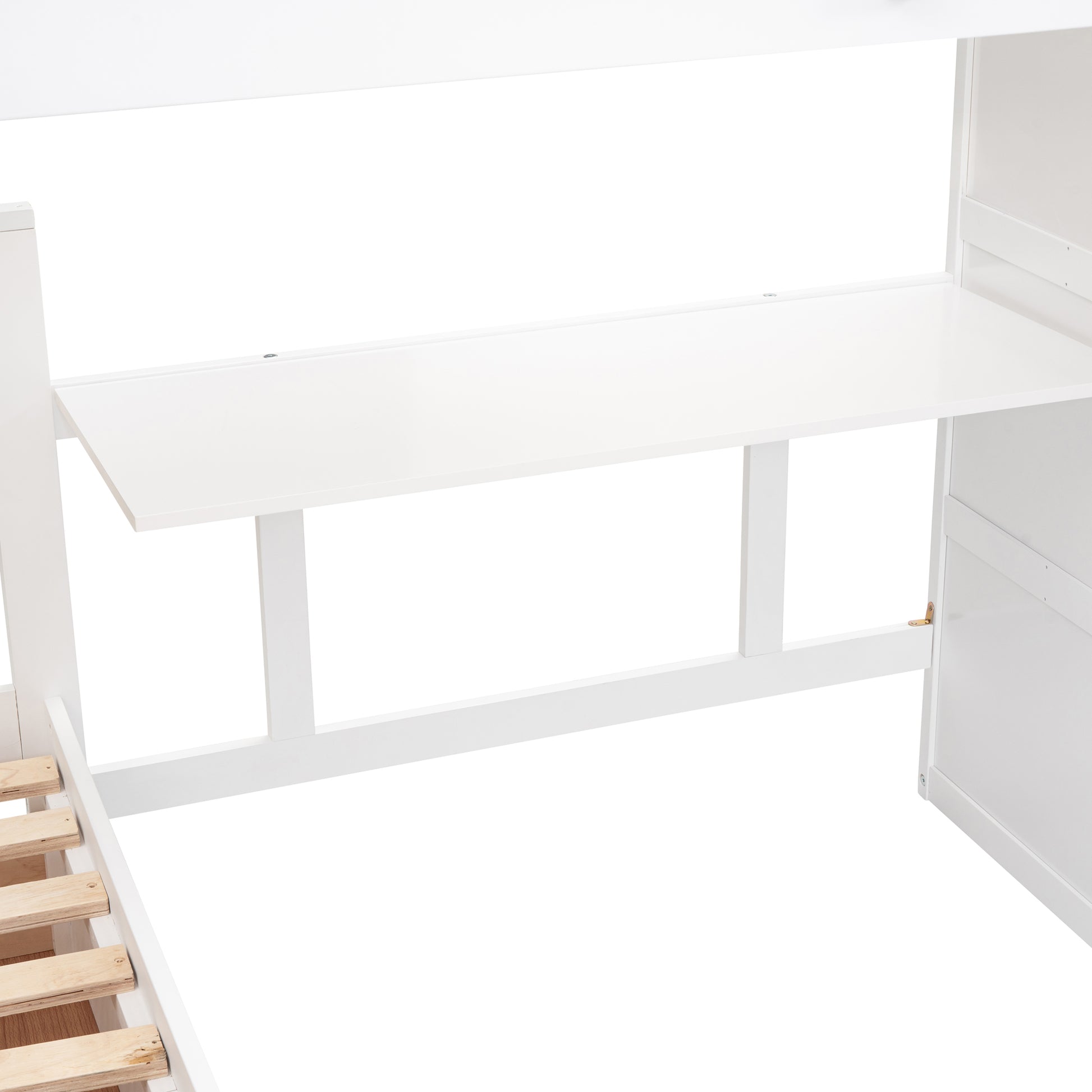 Twin Twin Over Full L Shaped Bunk Bed With 3 Drawers, Portable Desk And Wardrobe, White White Solid Wood