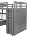 Twin Twin Over Full L Shaped Bunk Bed With 3 Drawers, Portable Desk And Wardrobe, Gray Gray Solid Wood