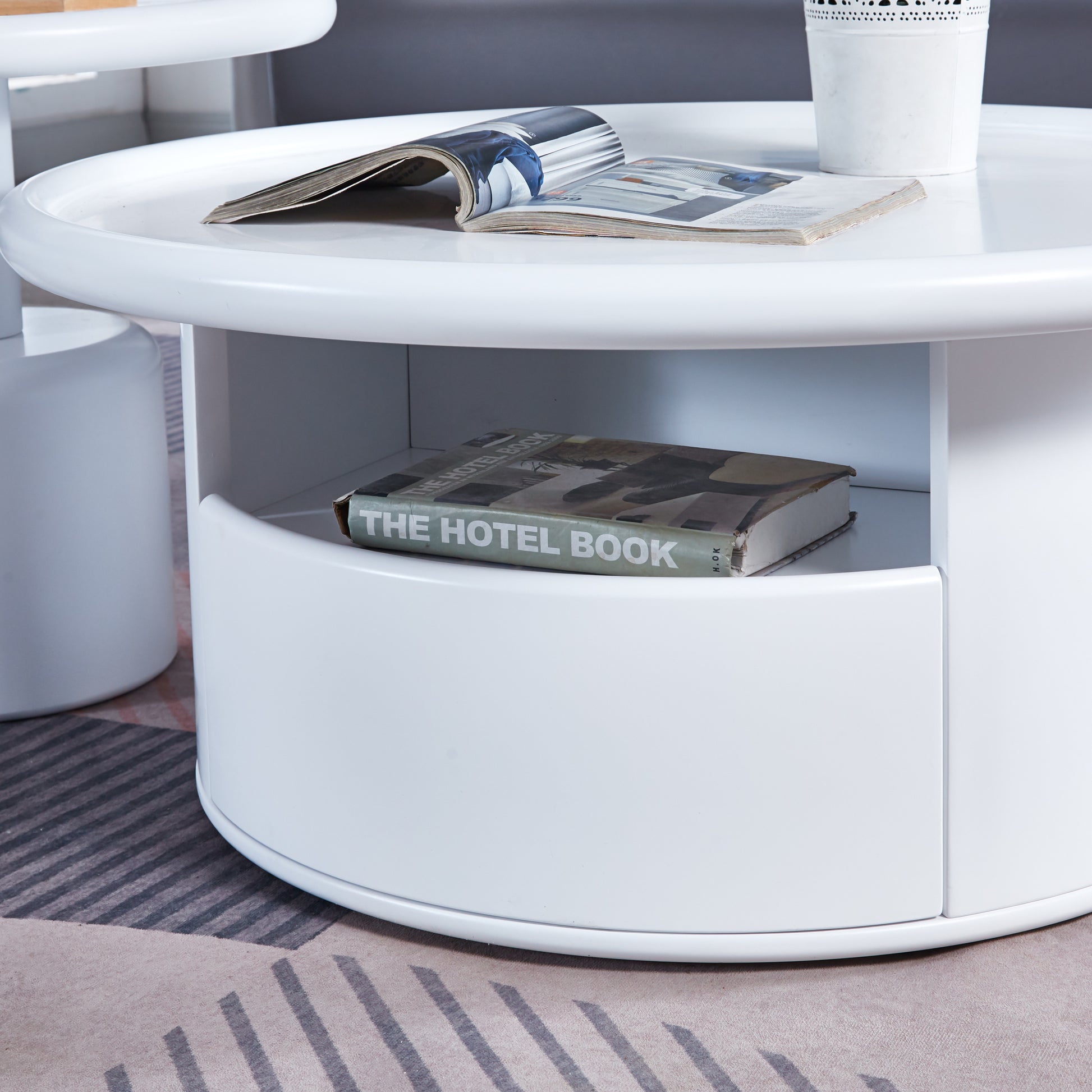 2 Pieces White Mdf Round Coffee Table Set For Living Room, Bedroom White Mdf