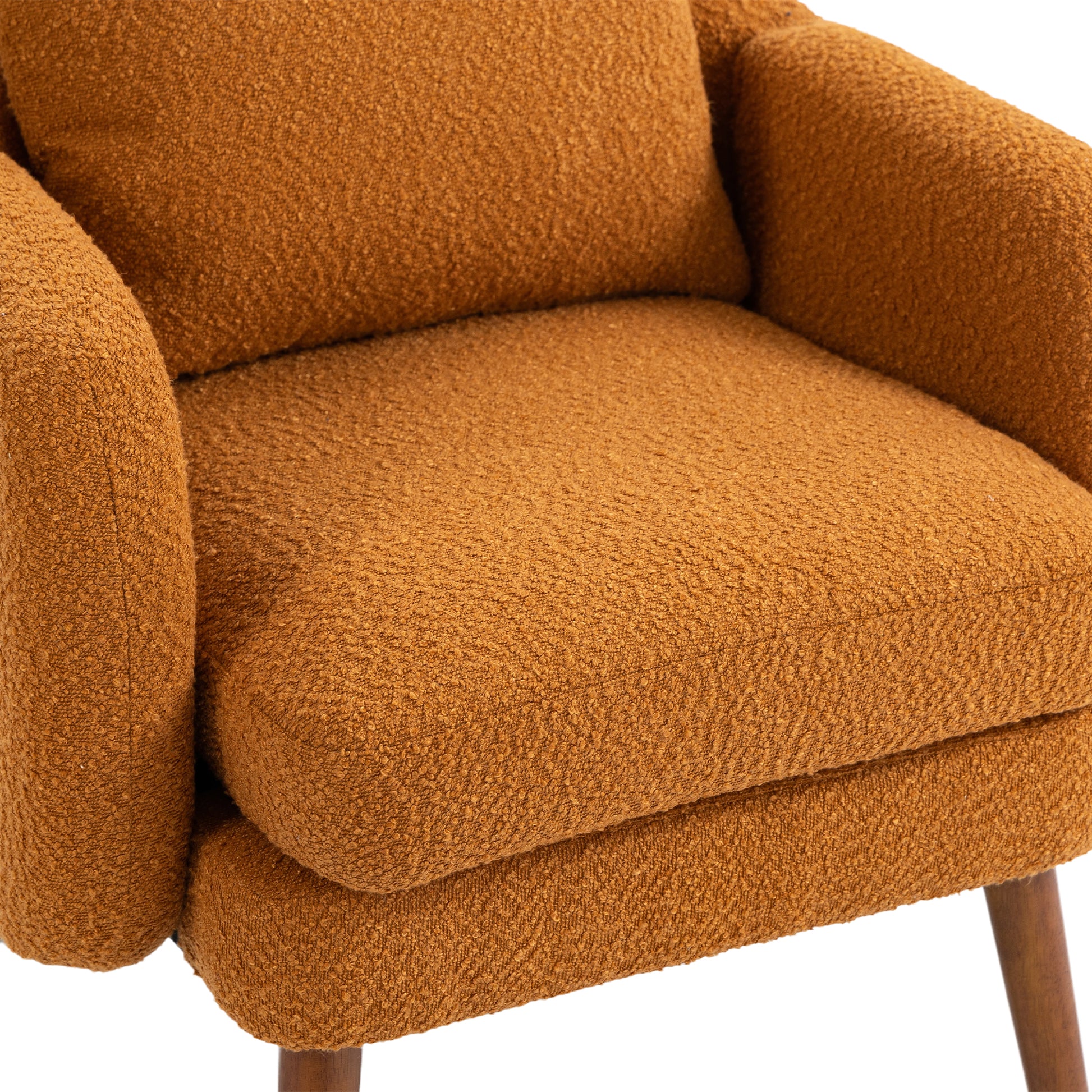 Coolmore Wood Frame Armchair, Modern Accent Chair Lounge Chair For Living Room Orange Boucle