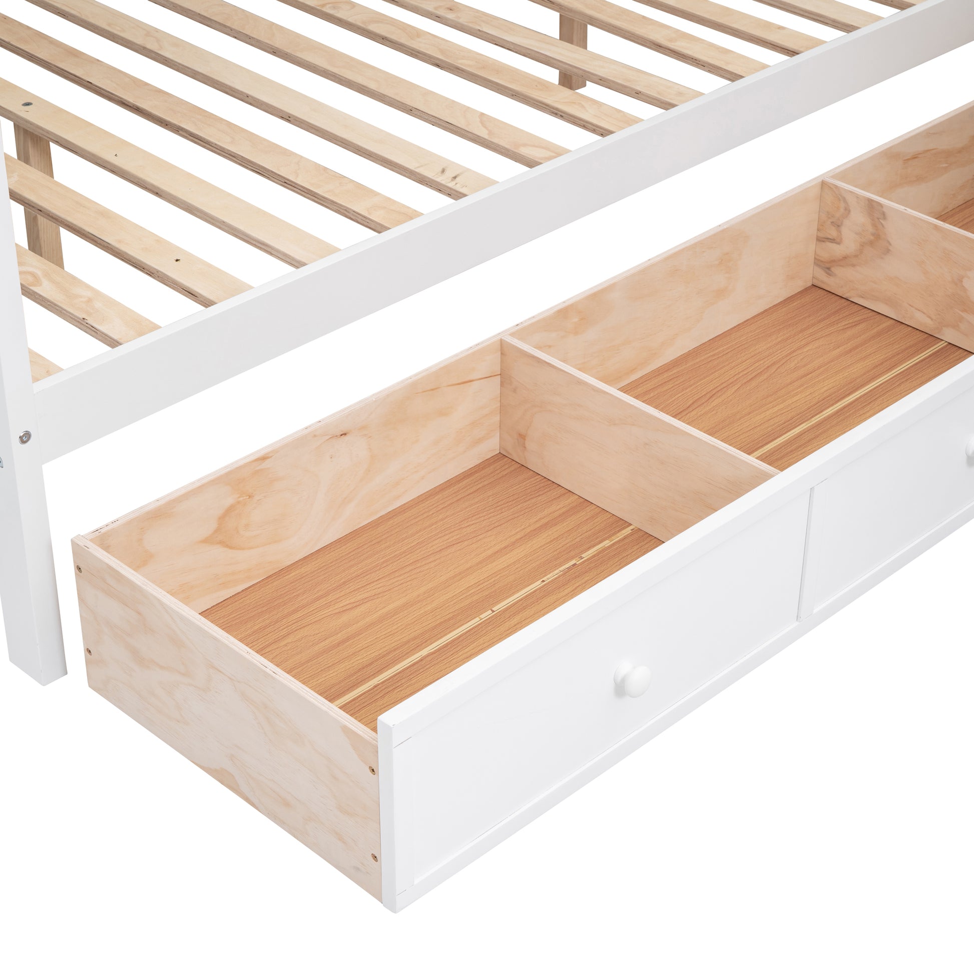 Twin Twin Over Full L Shaped Bunk Bed With 3 Drawers, Portable Desk And Wardrobe, White White Solid Wood