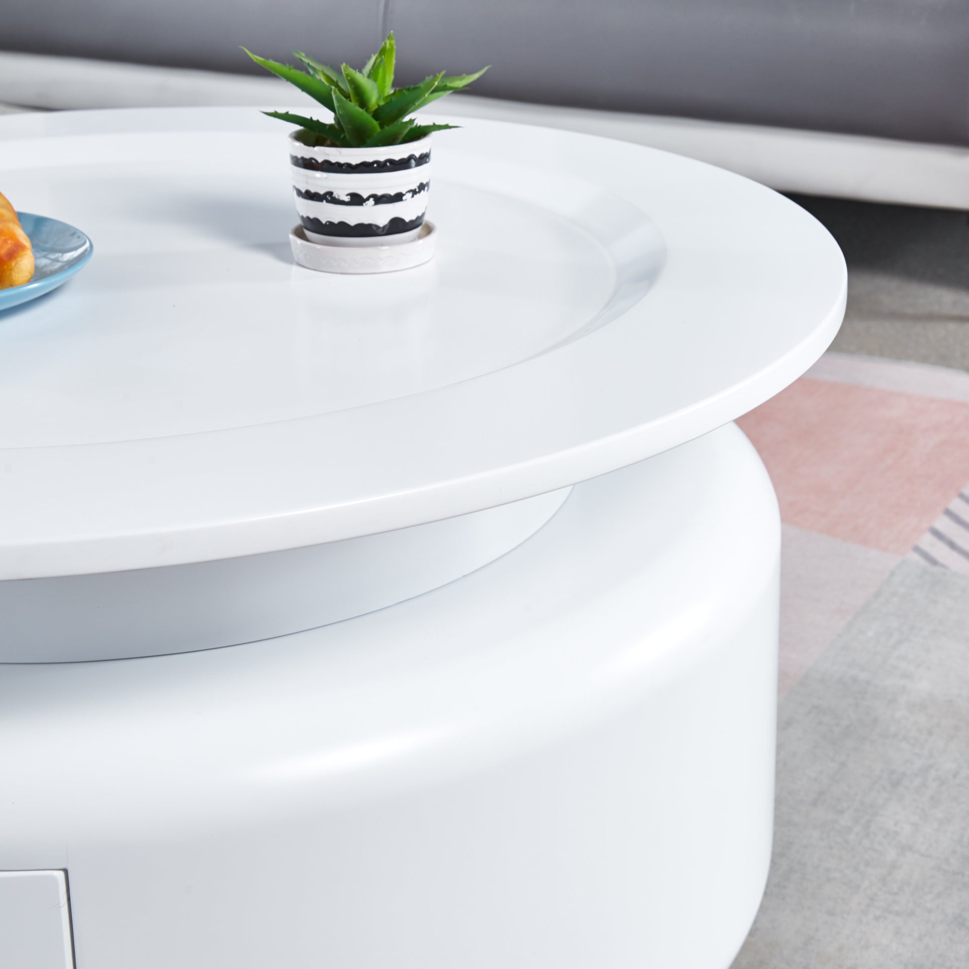 2 Pieces White Mdf Round Coffee Table Set For Living Room, Bedroom White Mdf