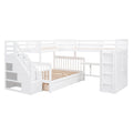 Twin Twin Over Full L Shaped Bunk Bed With 3 Drawers, Portable Desk And Wardrobe, White White Solid Wood