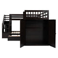 Twin Twin Over Full L Shaped Bunk Bed With 3 Drawers, Portable Desk And Wardrobe, Espresso Espresso Solid Wood