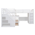 Twin Twin Over Full L Shaped Bunk Bed With 3 Drawers, Portable Desk And Wardrobe, White White Solid Wood