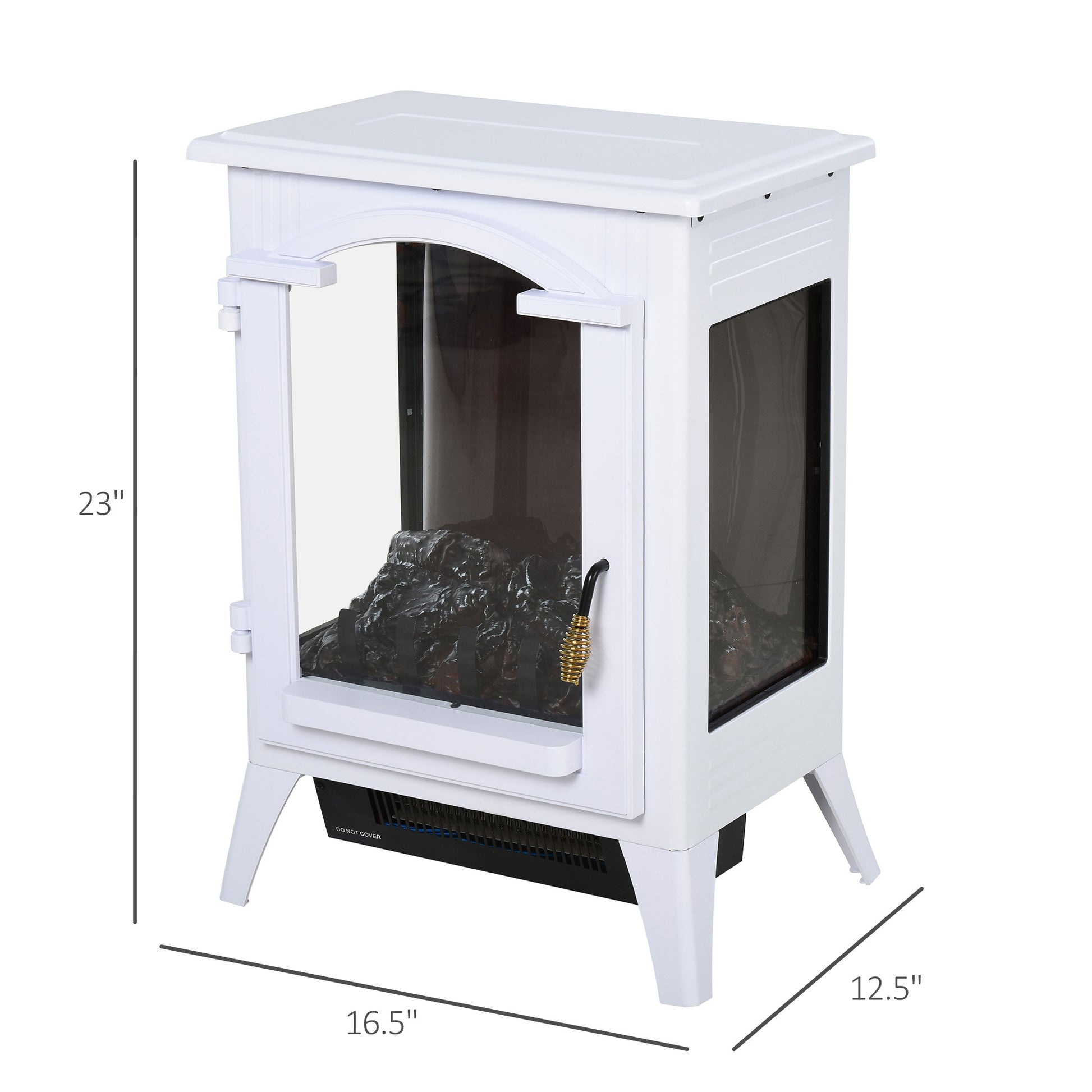 23" Electric Fireplace Heater, Fire Place Stove With Realistic Led Flames And Logs And Overheating Protection, 750W 1500W, White White Metal