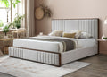 Kaleea Queen Bed, Light Gray Chenille & Walnut Finish Bd02468Q Queen Light Gray Chenille