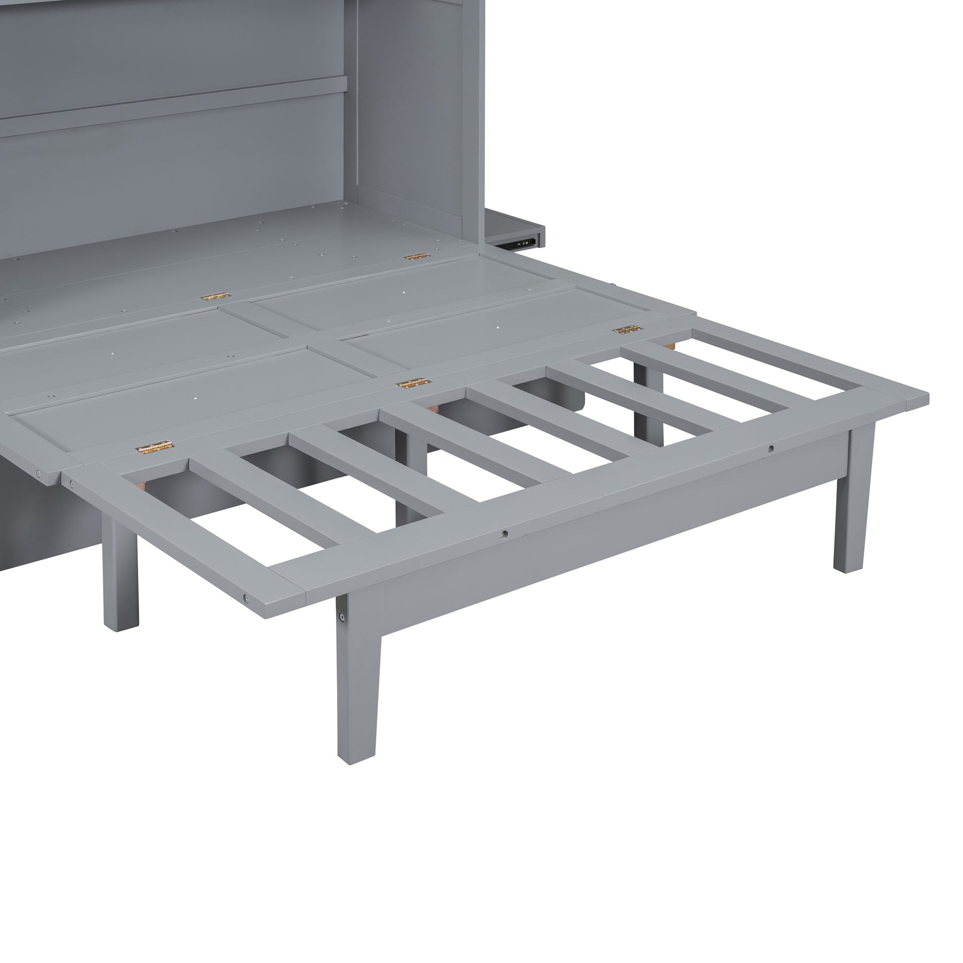 Queen Size Murphy Bed With Usb Port And Removable Shelves On Each Side,Gray Gray Solid Wood Mdf