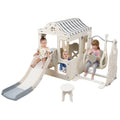 6 In 1 Toddler Slide And Swing Set, Kids Playground Climber Slide Playset With Fairy House, Freestanding Slide For Babies Off White Grey 50 99 Lbs Cute Hdpe Indoor & Outdoor Use