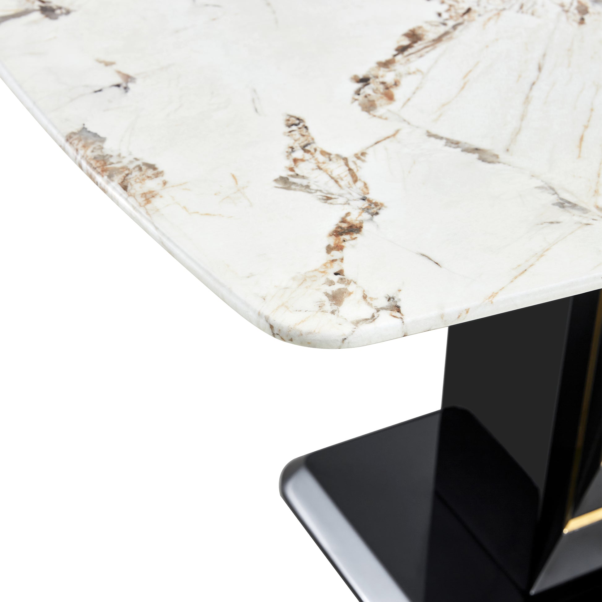 Rectangular 63" Marble Dining Table, Luxurious Dining Room Table With Faux Marble Top And U Shape Mdf Base, Modern Kitchen Dining Table For Kitchen Living Dining Room White Black Luxury,Modern Mdf