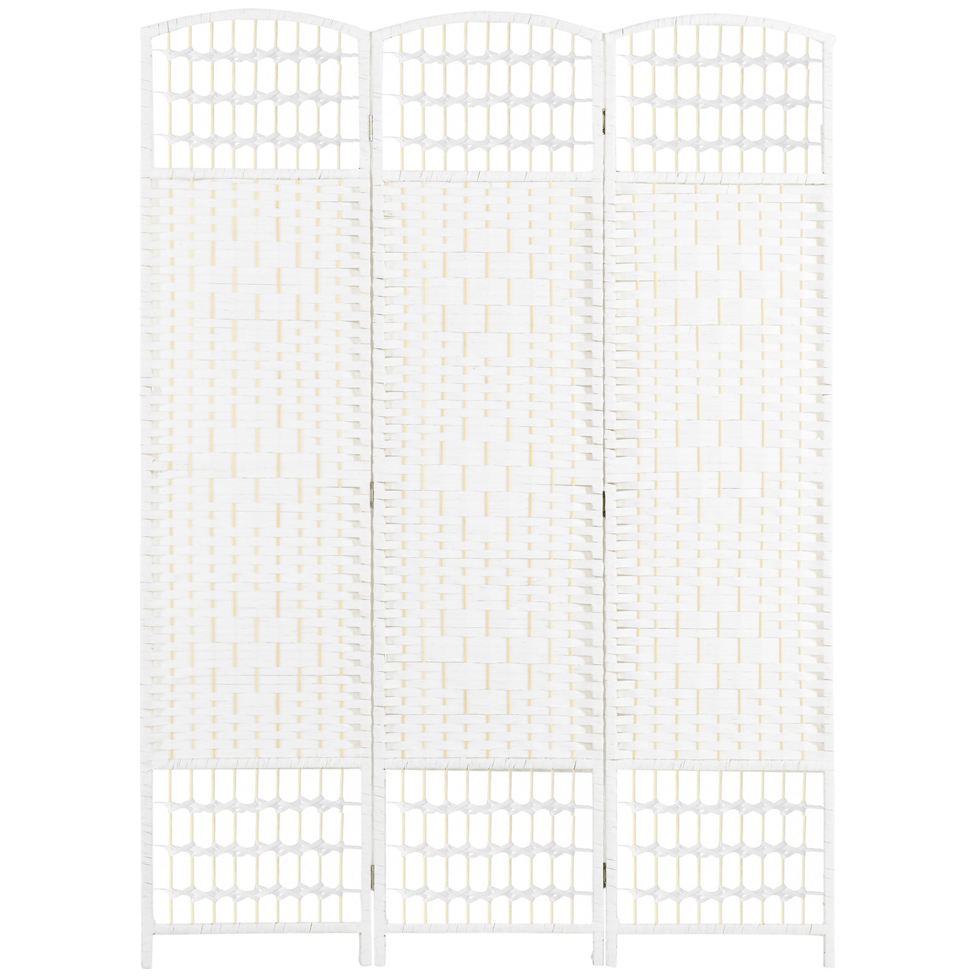 3 Panel Room Divider, Folding Privacy Screen, 5.6' Room Separator, Wave Fiber Freestanding Partition Wall Divider For Rooms, Home, Office, White White Paper