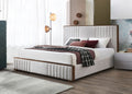 Kaleea Eastern King Bed, Light Gray Chenille & Walnut Finish Bd02467Ek Light Gray Chenille