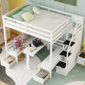 Full Over Full Size Bunk With Staircase,The Down Bed Can Be Convertible To Seats And Table Set,White Box Spring Not Required Full White Wood Bedroom Bunk Pine