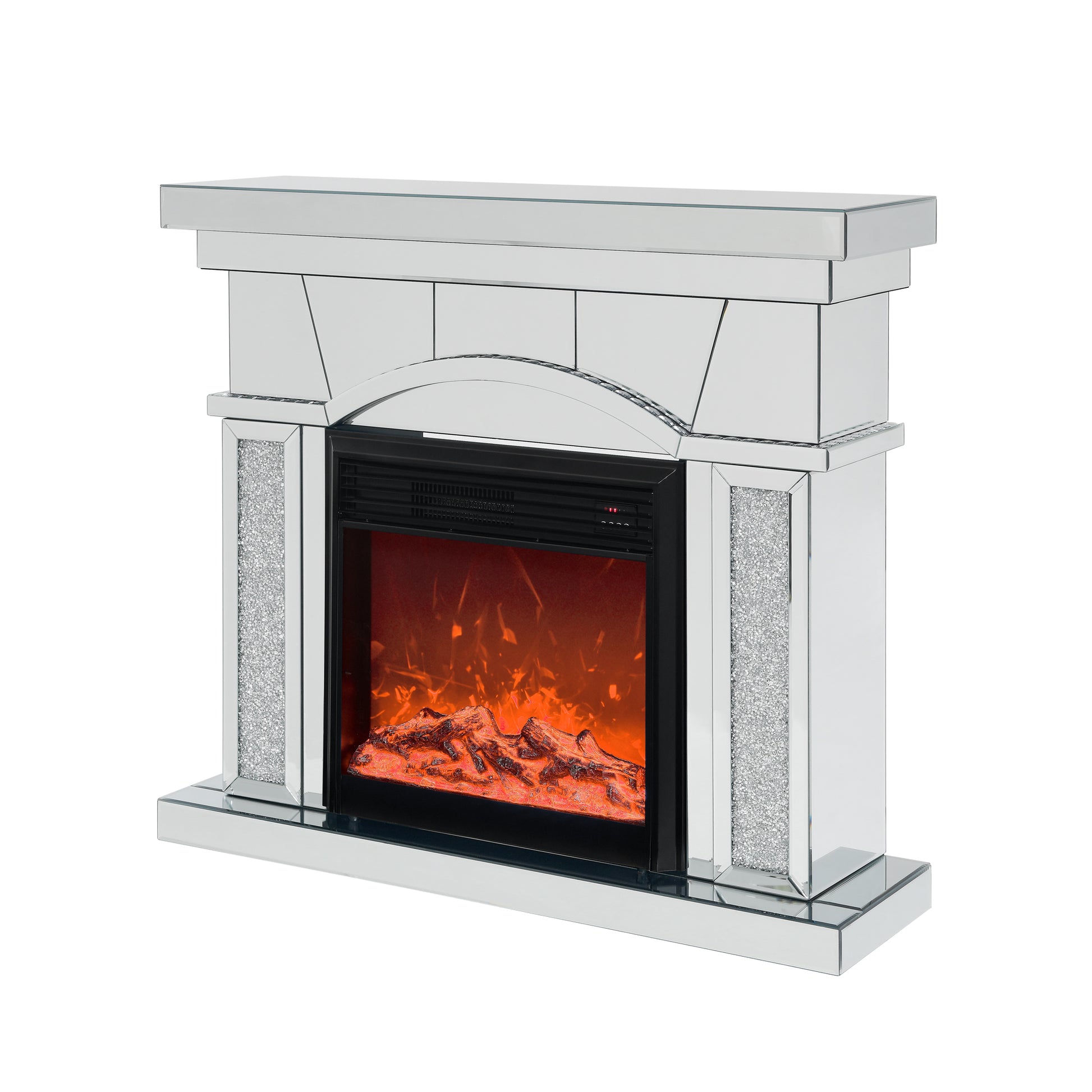 W 46" X D 12.5" X H 41" Dome Door Acrylic Mirror Fireplace Cabinet, Tv Fireplace Cabinet Powder Coated Electric Primary Living Space Yes Insert Electric 41 50 Yes Silver 400 Natural Vent American Design Acrylic Mdf Glass