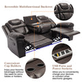 3 Pieces Recliner Sofa Sets Home Theater Seating Manual Recliner Chair With Center Console And Led Light Strip For Living Room, Brown Brown Foam Faux Leather