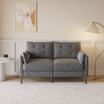 57.5 Inch Cotton Linen Dark Grayseat Metal Feet Plastic Feet Thick Cushion With Two Armrests Dark Grey Polyester Blend