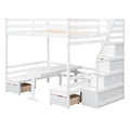 Full Over Full Size Bunk With Staircase,The Down Bed Can Be Convertible To Seats And Table Set,White Box Spring Not Required Full White Wood Bedroom Bunk Pine