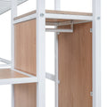 Twin Size Metal Loft Bed With Desk And Metal Grid, Stylish Metal Frame Bed With Lateral Storage Ladder And Wardrobe, White White Mdf Metal