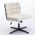 Armless Office Desk Chair No Wheels, White White Foam Polyester Blend