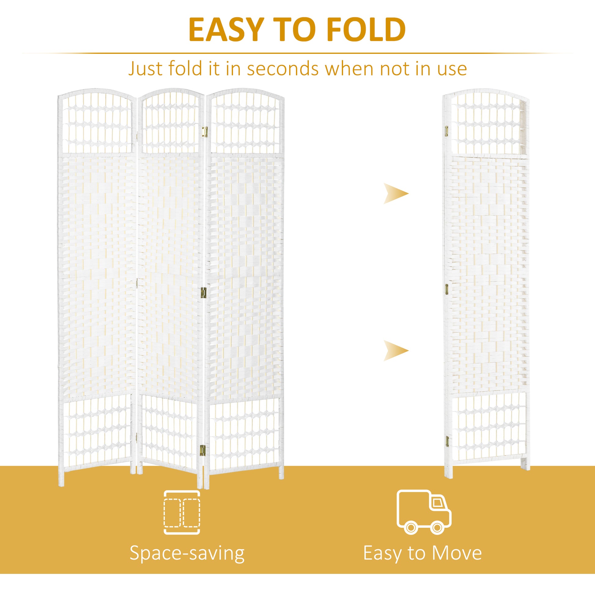 3 Panel Room Divider, Folding Privacy Screen, 5.6' Room Separator, Wave Fiber Freestanding Partition Wall Divider For Rooms, Home, Office, White White Paper