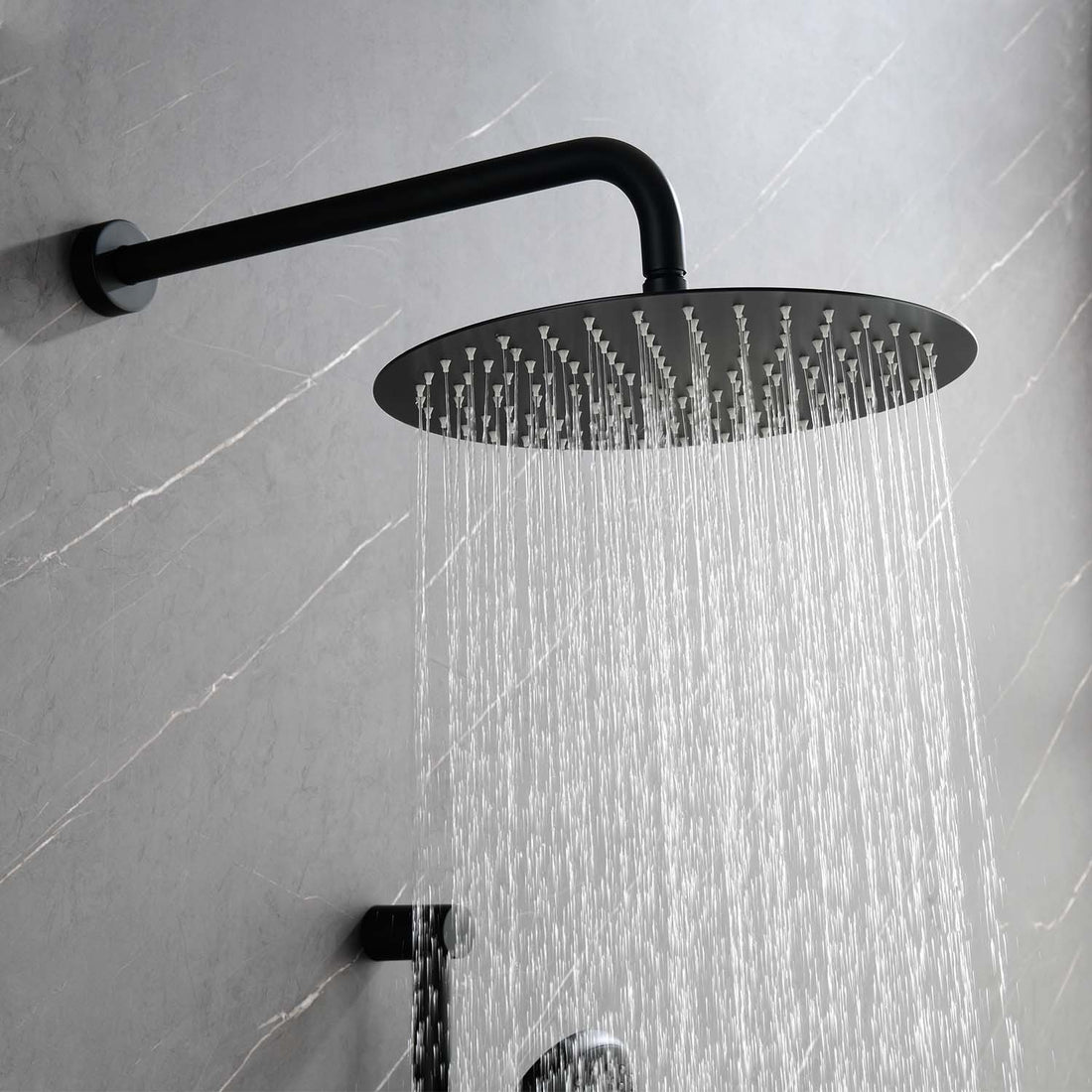 Shower System With Shower Head, Hand Shower, Slide Bar, Bodysprays, Shower Arm, Hose, Valve Trim, And Lever Handles Matte Black Wall Mounted Bathroom Brass