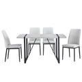 5 Piece Dining Table Chairs Set, Rectangular Dining Room Table Set For 4, Modern Dining Table And Faux Leather Chairs For Kitchen Dining Room, Small Space, Gray Metal Grey Metal Rectangular Mdf