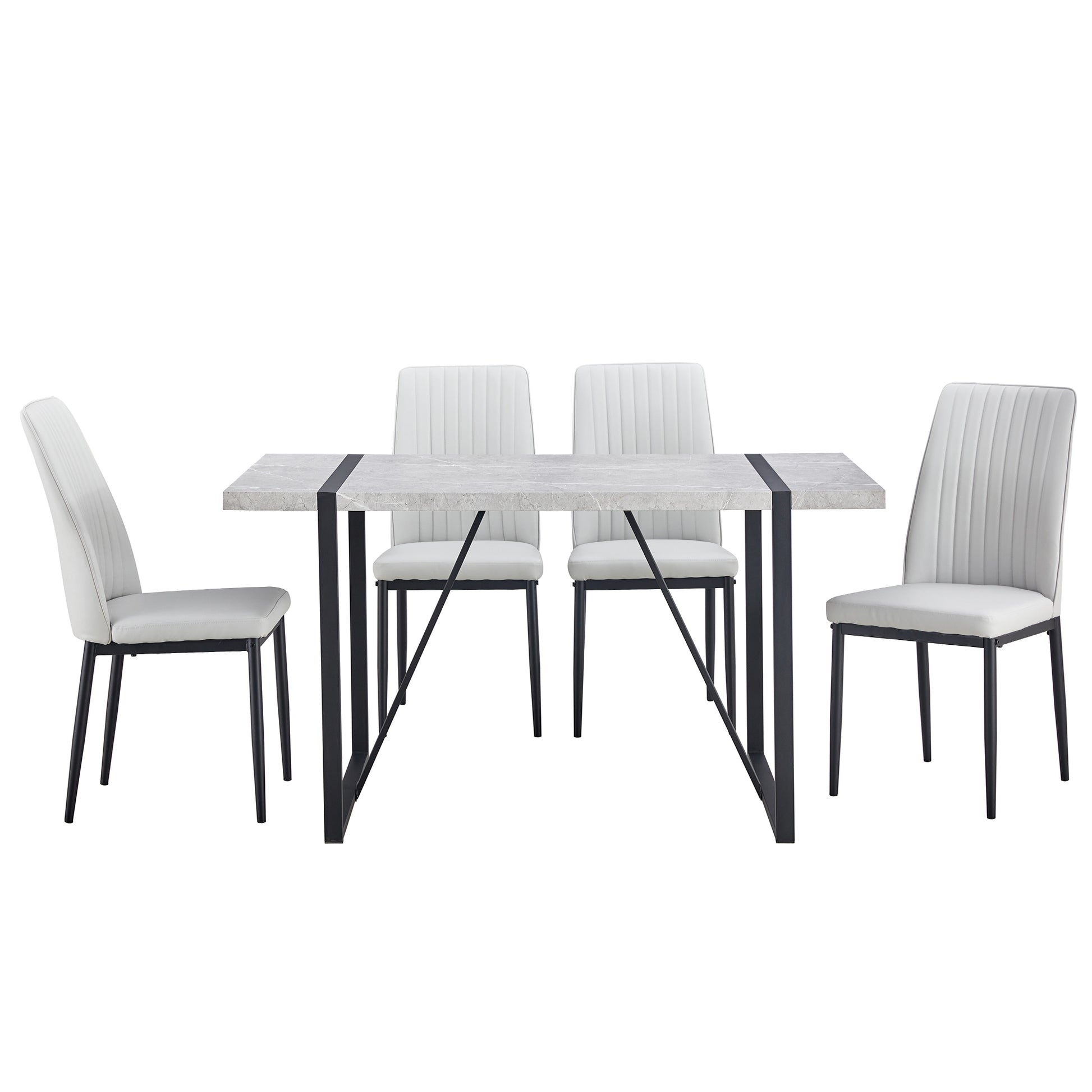 5 Piece Dining Table Chairs Set, Rectangular Dining Room Table Set For 4, Modern Dining Table And Faux Leather Chairs For Kitchen Dining Room, Small Space, Gray Metal Grey Metal Rectangular Mdf