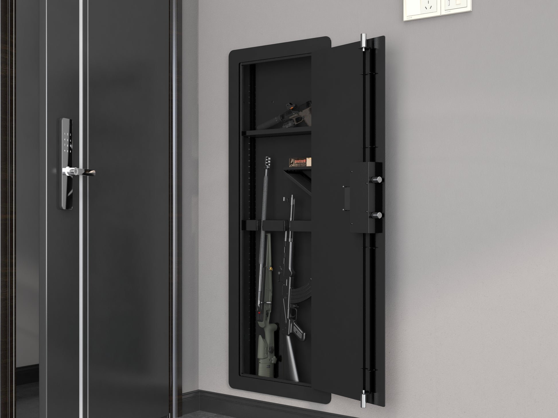 Wall Safe, Safes For Home, Safes & Cabinets, Wall Safes Between The Studs, Quick Access Rifle Safe With Removable Shelf And Digital Keypad Black Black And Silver Steel