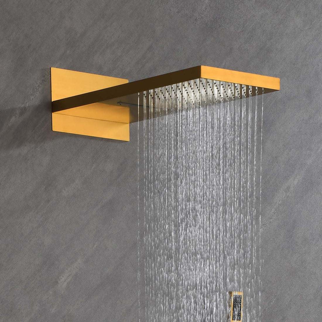 Wall Mounted Waterfall Rain Shower System Brushed Gold Wall Mounted Bathroom Brass