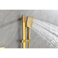 Shower System With Shower Head, Hand Shower, Slide Bar, Bodysprays, Shower Arm, Hose, Valve Trim, And Lever Handles Brushed Gold Wall Mounted Bathroom Brass